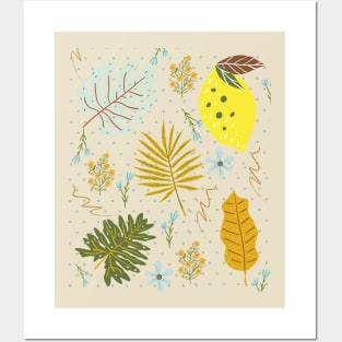 Organic Polka Dot Tropical Lemon Leaves Posters and Art